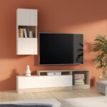 Σύνθετο σαλονιού Halmi pakoworld λευκό-oak μελαμίνης 180x39x190εκ - Image 2