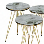 Βοηθητικά τραπέζια Wakmi pakoworld σετ 3τεμ λευκό μπεζ μαρμάρου μελαμίνης-χρυσό μέταλλο - Image 2