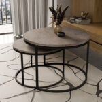 Τραπέζια σαλονιού Solme pakoworld σετ 2τεμ γκρι μαρμάρου μελαμίνης-μαύρο μέταλλο - Image 2