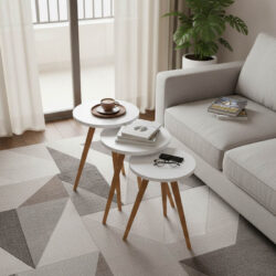 Βοηθητικά τραπέζια Perjene pakoworld σετ 3τεμ μελαμίνη σε λευκή απόχρωση και ξύλινα πόδια