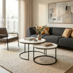 Τραπέζι σαλονιού Solme pakoworld σετ 2τεμ κρεμ-πόδι μαύρο μέταλλο