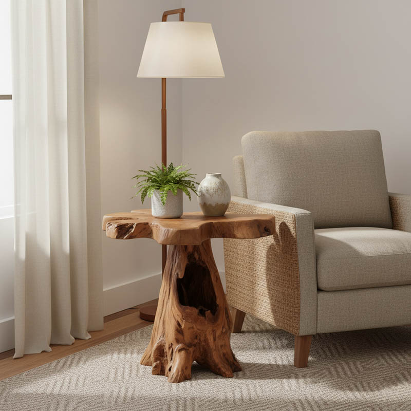 338-000005 Βοηθητικό τραπέζι Mushile pakoworld teak ξύλο σε φυσική απόχρωση 30x35x45εκ