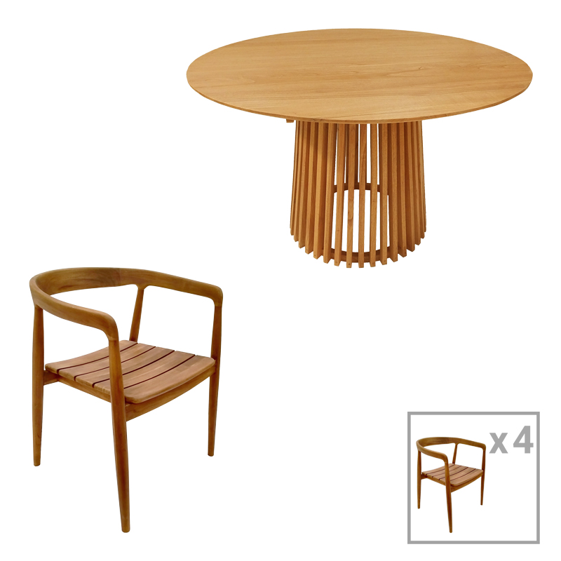 343-000039 Τραπεζαρία 5τεμ Noody-Kenda I pakoworld teak ξύλο σε φυσική απόχρωση Φ120x75