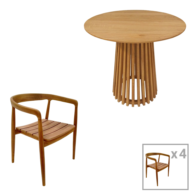 343-000042 Τραπεζαρία 5τεμ Noody-Kenda I pakoworld teak ξύλο σε φυσική απόχρωση Φ80x75