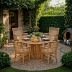 Τραπεζαρία Inca-Kenda I pakoworld σετ 5τεμ σε φυσική-μπεζ απόχρωση Φ120x75εκ - Image 2