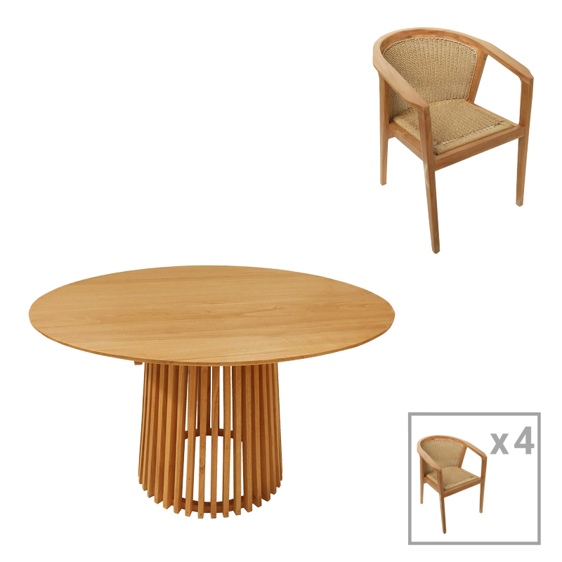 343-000073 Τραπεζαρία Granny-Kenda I pakoworld σετ 5τεμ σε φυσική-μπεζ απόχρωση Φ120x75εκ