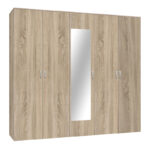 Ντουλάπα πεντάφυλλη με καθρέφτη Luna pakoworld σε sonoma απόχρωση 220x52x200εκ