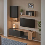 Σύνθετο σαλονιού Poelfy pakoworld σε ανθρακί-oak απόχρωση 170x37.5x42εκ - Image 2