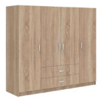 Ντουλάπα τετράφυλλη Royal pakoworld με συρτάρια και πατάρι sonoma 200x58x230εκ - Image 2