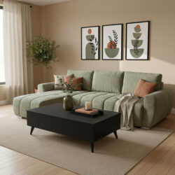 Γωνιακός αναστρέψιμος καναπές-κρεβάτι Vivad pakoworld ύφασμα σε μέντα απόχρωση 275x164x91εκ