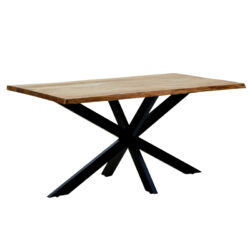 Τραπέζι Lenoua pakoworld μασίφ ξύλο ακακίας πάχους 3.7-4εκ σε φυσική απόχρωση με μαύρα μεταλλικά πόδια 180x90x76εκ