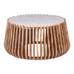 Τραπέζι σαλονιού Mable pakoworld mango ξύλο σε φυσική απόχρωση με επιφάνεια μαρμάρου Φ80x45εκ - Image 2