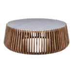 Τραπέζι σαλονιού Mable pakoworld mango ξύλο σε φυσική απόχρωση με επιφάνεια μαρμάρου Φ120x45εκ - Image 2