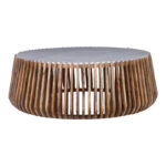 Τραπέζι σαλονιού Mable pakoworld mango ξύλο σε φυσική απόχρωση με επιφάνεια μαρμάρου Φ120x45εκ