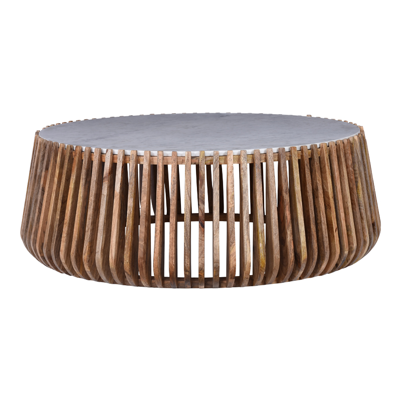 372-000017 Τραπέζι σαλονιού Mable pakoworld mango ξύλο σε φυσική απόχρωση με επιφάνεια μαρμάρου Φ120x45εκ