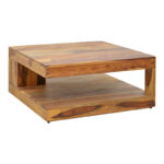 Τραπέζι Stolic pakoworld μασιφ ξύλο sheesham σε καρυδί απόχρωση 90x90x40εκ - Image 2