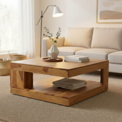 Τραπέζι Stolic pakoworld μασιφ ξύλο sheesham σε καρυδί απόχρωση 90x90x40εκ