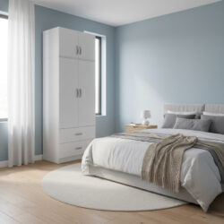 Ντουλάπα δίφυλλη με 2 συρτάρια και πατάρι Lego pakoworld σε λευκή απόχρωση 80x42x240εκ