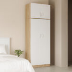 Ντουλάπα δίφυλλη και πατάρι Lego pakoworld σε sonoma-λευκή απόχρωση 80x42x240εκ - Image 2