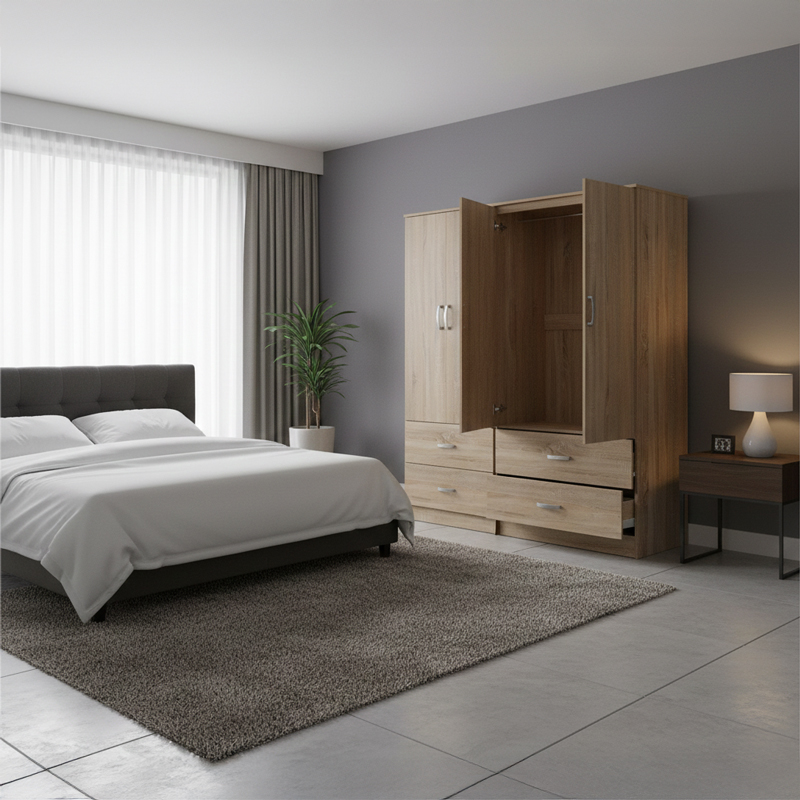 383-000200 Ντουλάπα τετράφυλλη με συρτάρια Lego pakoworld sonoma 160x42x180εκ