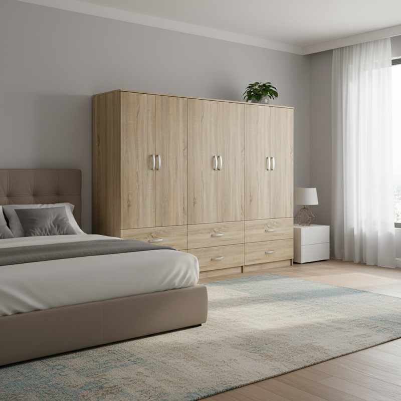 383-000201 Ντουλάπα εξάφυλλη με συρτάρια Lego pakoworld sonoma 240x42x180εκ