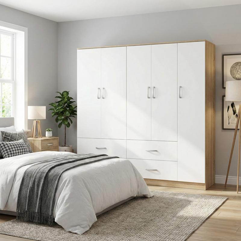 383-000225 Ντουλάπα πεντάφυλλη Lego pakoworld sonoma-λευκό 170x42x180εκ