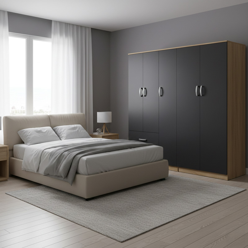 383-000246 Ντουλάπα πεντάφυλλη Lego I pakoworld sonoma-ανθρακί 170x42x180εκ