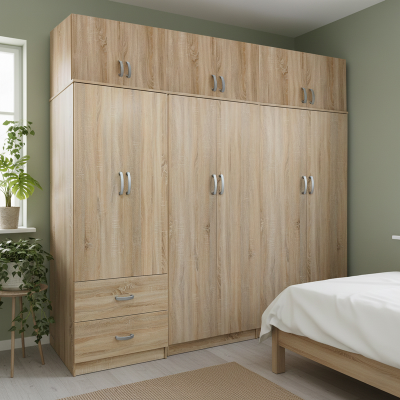 383-000263 Ντουλάπα εξάφυλλη με πατάρι Lego I pakoworld sonoma 240x42x240εκ