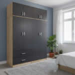 Ντουλάπα τετράφυλλη με πατάρι Lego pakoworld sonoma-ανθρακί 160x42x240εκ