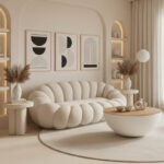 Καναπές Embrace pakoworld μπουκλέ ύφασμα σε μπεζ απόχρωση 180x105x65εκ