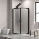 Καμπίνα ημικυκλική με σατινέ κρύσταλλο FLORA 200 Black KARAG 80x80x190cm