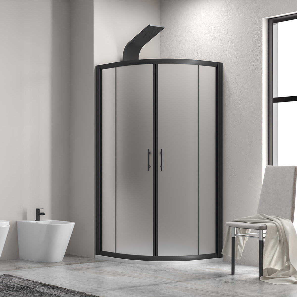 FLONE20080S_3 Καμπίνα ημικυκλική με σατινέ κρύσταλλο FLORA 200 Black KARAG 80x80x190cm