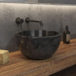 Νιπτήρας επικαθήμενος πέτρινος LEYLA Nero KARAG Ø40x20cm