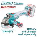 TOTAL ΕΠΑΓΓ. ΓΩΝΙΑΚΟΣ ΤΡΟΧΟΣ ΜΠΑΤ. Li-ion 20V / 125mm ΧΩΡΙΣ ΜΠΑΤΑΡΙΑ & ΦΟΡΤΙΣΤΗ (TAGLI221253E)