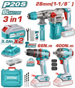 TOTAL ΕΠΑΓΓ. ΣΕΤ ΔΡΑΠ/ΒΙΔΟ ΚΡΟΥΣΤ.+ΠΝΕΥΜΑΤΙΚΟ ΠΙΣΤ.+ ΜΠΟΥΛΟΝΟΚΛΕΙΔΟ ΜΠΑΤ. Li-ion 20V (TCKLI20638E)