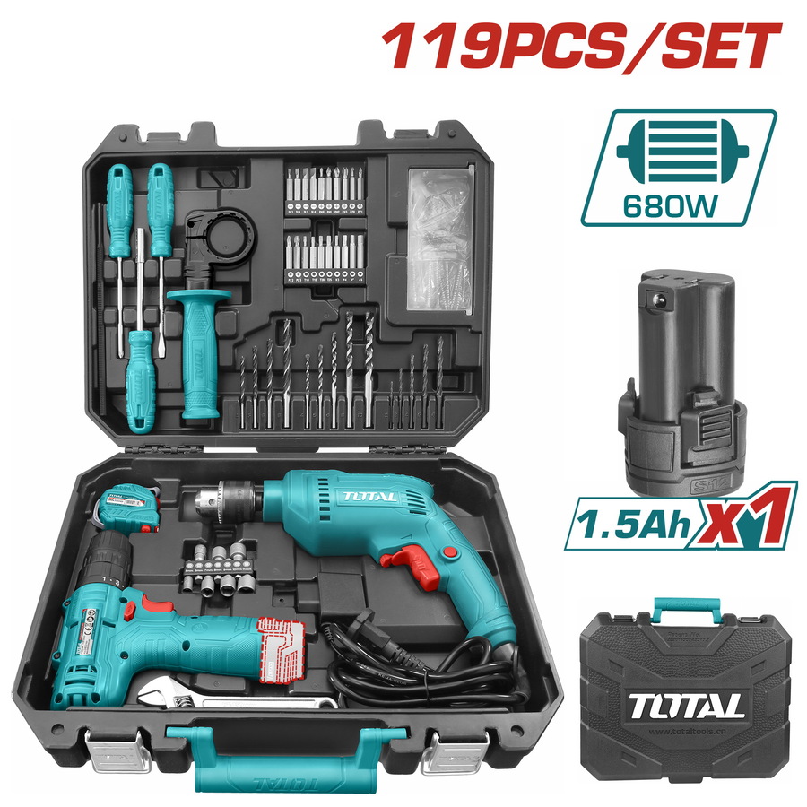 THKTHP1192 TOTAL ΣΕΤ ΗΛΕΚΤΡΙΚΟΣ ΔΡΑΠΑΝΟΣ 680W ΚΑΙ ΔΡΑΠ/ΒΙΔΟ ΜΠΑΤ. Li-ion 12V / 1.5Ah 119ΤΕΜ (THKTHP1192)