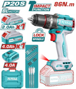 TOTAL ΕΠΑΓΓ. ΔΡΑΠ/ΒΙΔΟ ΚΡΟΥΣΤΙΚΟ ΜΠΑΤ. Li-ion 20V / 2Ah+4Ah / 86Nm / 2 ΜΠΑΤ BL Motor (TIDLI20868E)