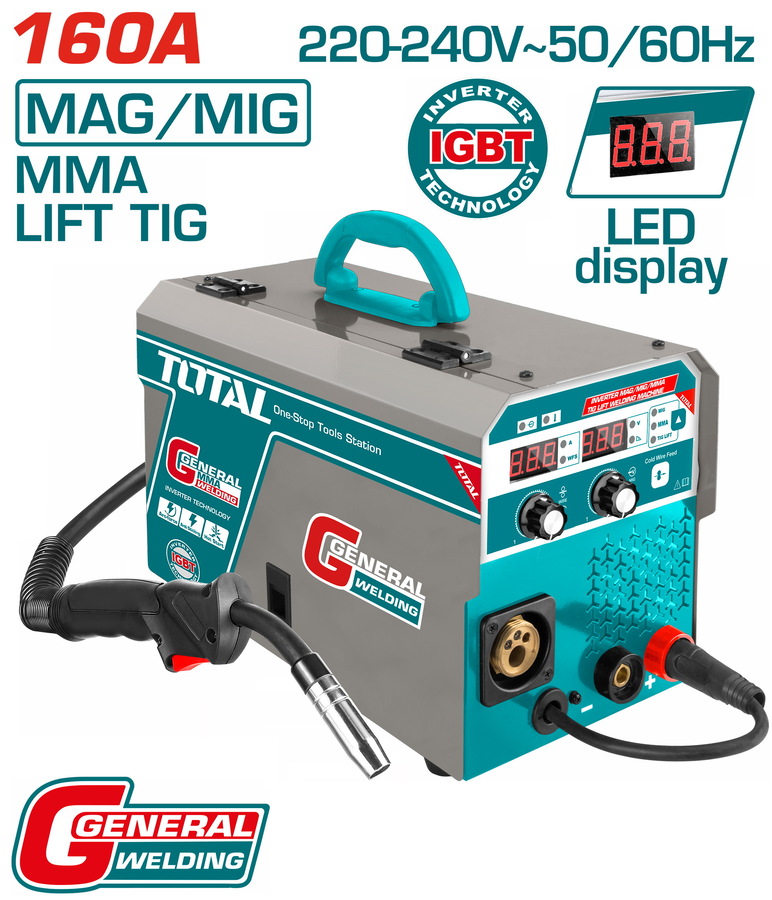 TMGT1601 TOTAL ΗΛΕΚΤΡΟΚΟΛΛΗΣΗ INVERTER ΣΥΡΜΑΤΟΣ MAG/MIG/MMA/TIG 160A (TMGT1601)