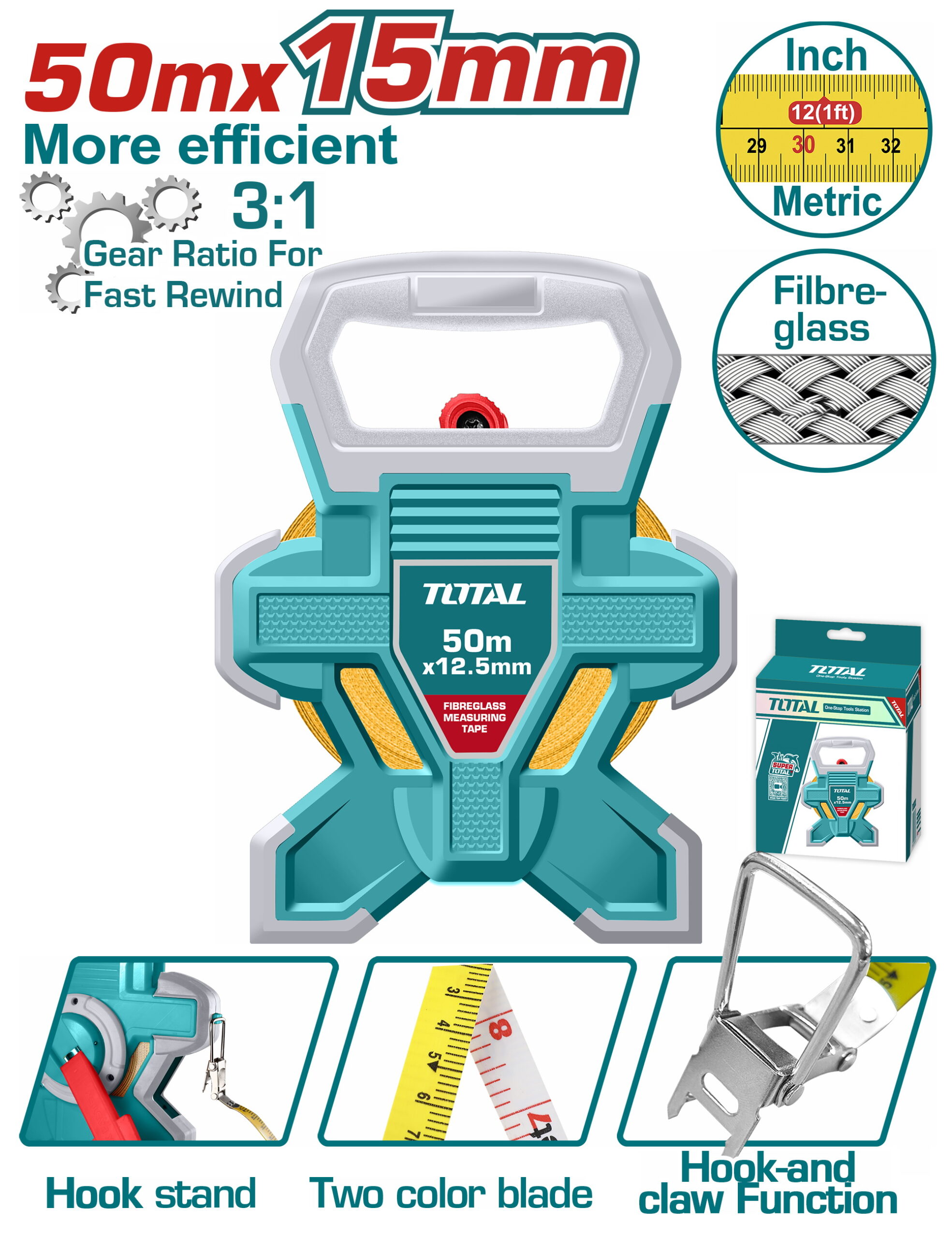 TMTF18506 TOTAL ΕΠΑΓΓ. ΜΕΤΡΟΤΑΙΝΙΑ 50m Fibreglass (TMTF18506)