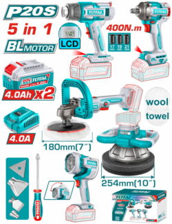 TOTAL ΕΠΑΓΓ. ΣΕΤ 5τεμ ΕΡΓΑΛΕΙΩΝ ΜΠΑΤ. Li-ion 20V / 4Ah / 2 ΜΠΑΤΑΡΙΕΣ BL Motor (TOSLI250592E)
