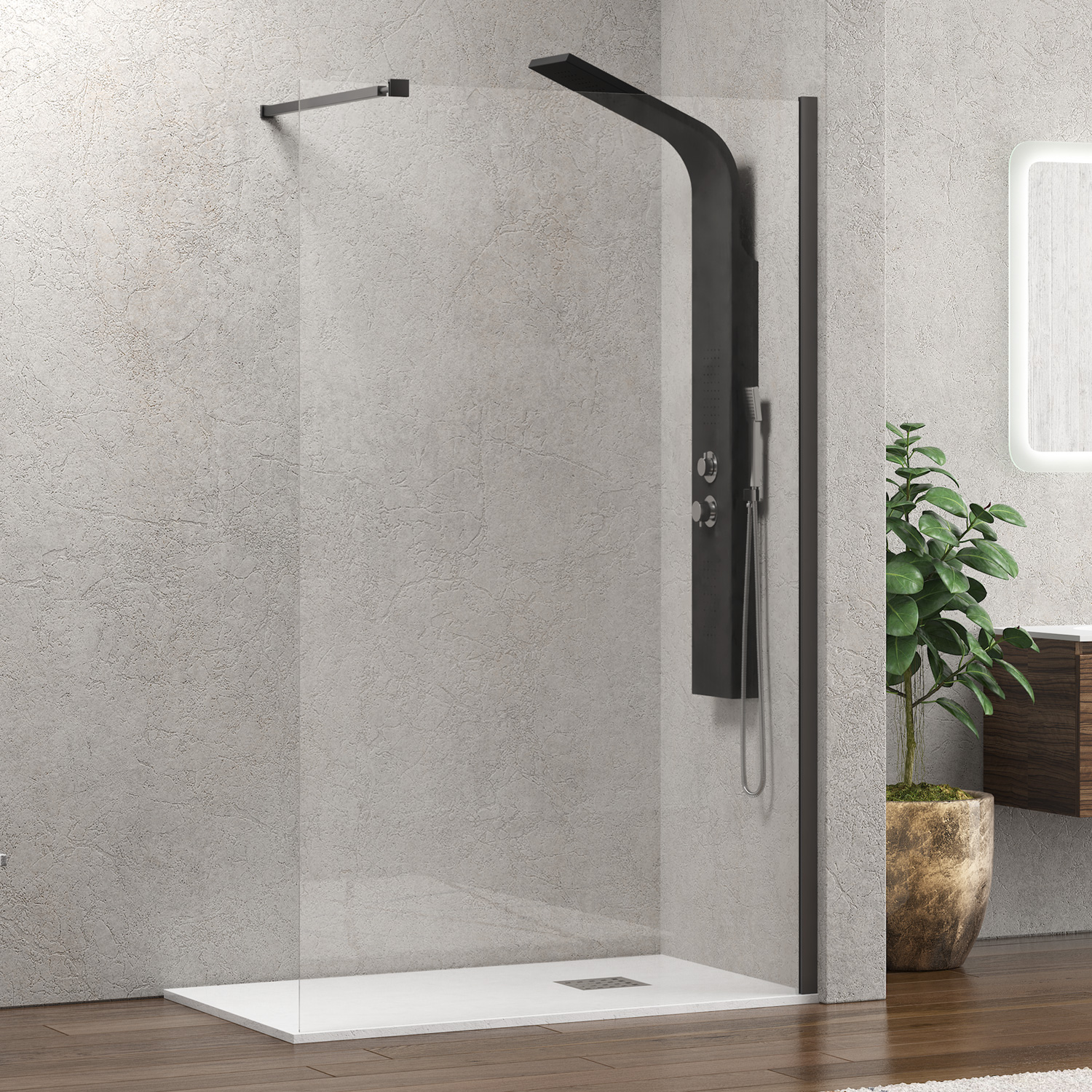 WAL1-160GC_1 Σταθερό διαχωριστικό ντουζιέρας με διάφανο κρύσταλλο WALKIN 1 Gun Metal KARAG 160x200cm