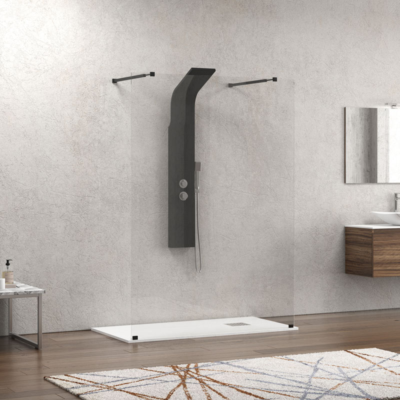 WAL3N158 Σταθερό διαχωριστικό ντουζιέρας με διάφανο κρύσταλλο WALKIN 3 Black KARAG 158x200cm