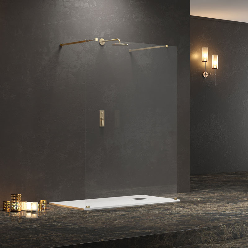 WAL3O168 Σταθερό διαχωριστικό ντουζιέρας με διάφανο κρύσταλλο WALKIN 3 Gold KARAG 168x200cm