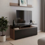 Έπιπλο τηλεόρασης Temano pakoworld σε μαύρη gloss-καρυδι απόχρωση 117x40x48εκ