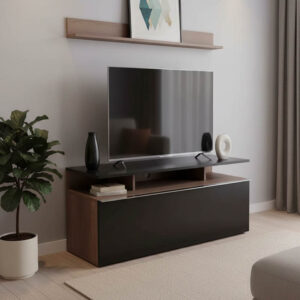 Έπιπλο τηλεόρασης Temano pakoworld σε μαύρη gloss-καρυδι απόχρωση 117x40x48εκ