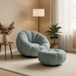 Πολυθρόνα περιστρεφόμενη με σκαμπό Nester pakoworld μπουκλέ ύφασμα σε φυστικί απόχρωση 98x97x69εκ - Image 2