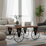 Τραπέζι σαλονιού Bike pakoworld χρώμα μαύρο-καρυδί 85x55x41εκ