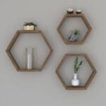 Ραφιέρα τοίχου Valis pakoworld τριών τεμαχίων χρώμα καρυδί 37x9x32εκ - Image 3