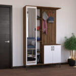 Έπιπλο εισόδου Melena pakoworld με καθρέπτη-κρεμάστρα λευκό-καρυδί 120x37.5x199εκ - Image 3