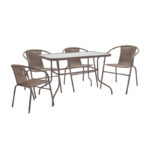 Τραπεζαρία Valor-Obbi σετ 5τεμ pakoworld pe καφέ-μέταλλο 110x60x70εκ